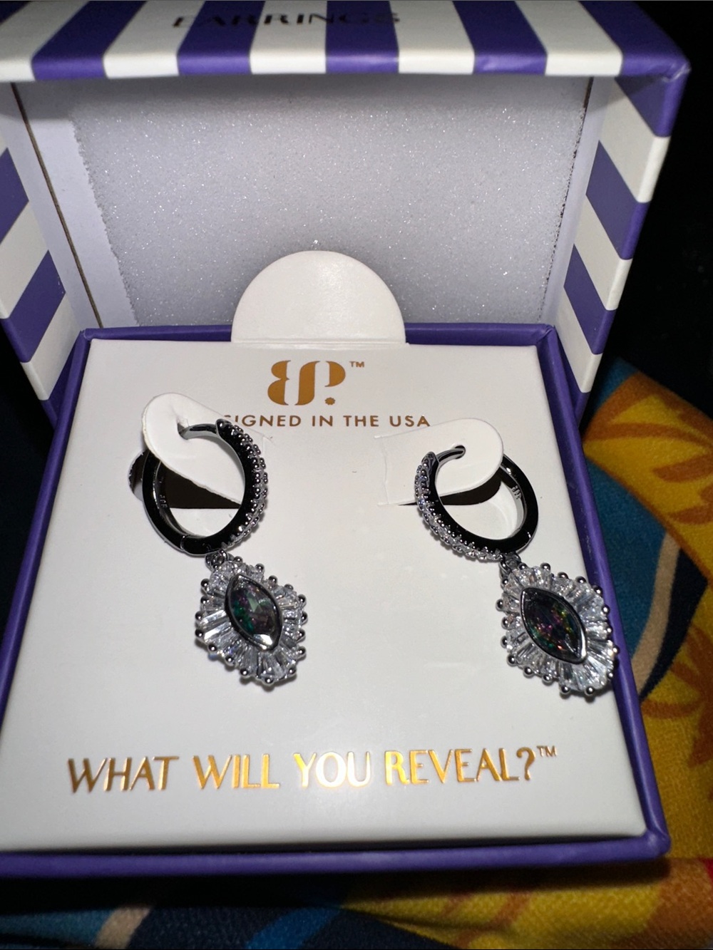 NWT Bomb Party Small Hoop Earrings with alexandrite and hematite